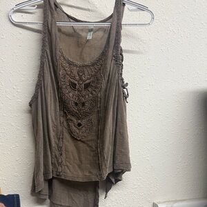 Free People Brown Embroidered Tank Top